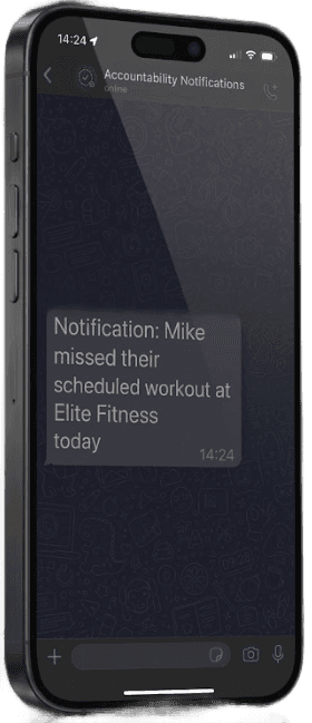 Accountability partner receiving an automated WhatsApp notification from OATHER